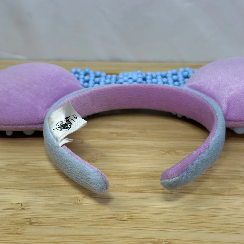 Disney Parks Pink with Mickey Icons Blue Beaded Bow Minnie Mouse Ears Headband
